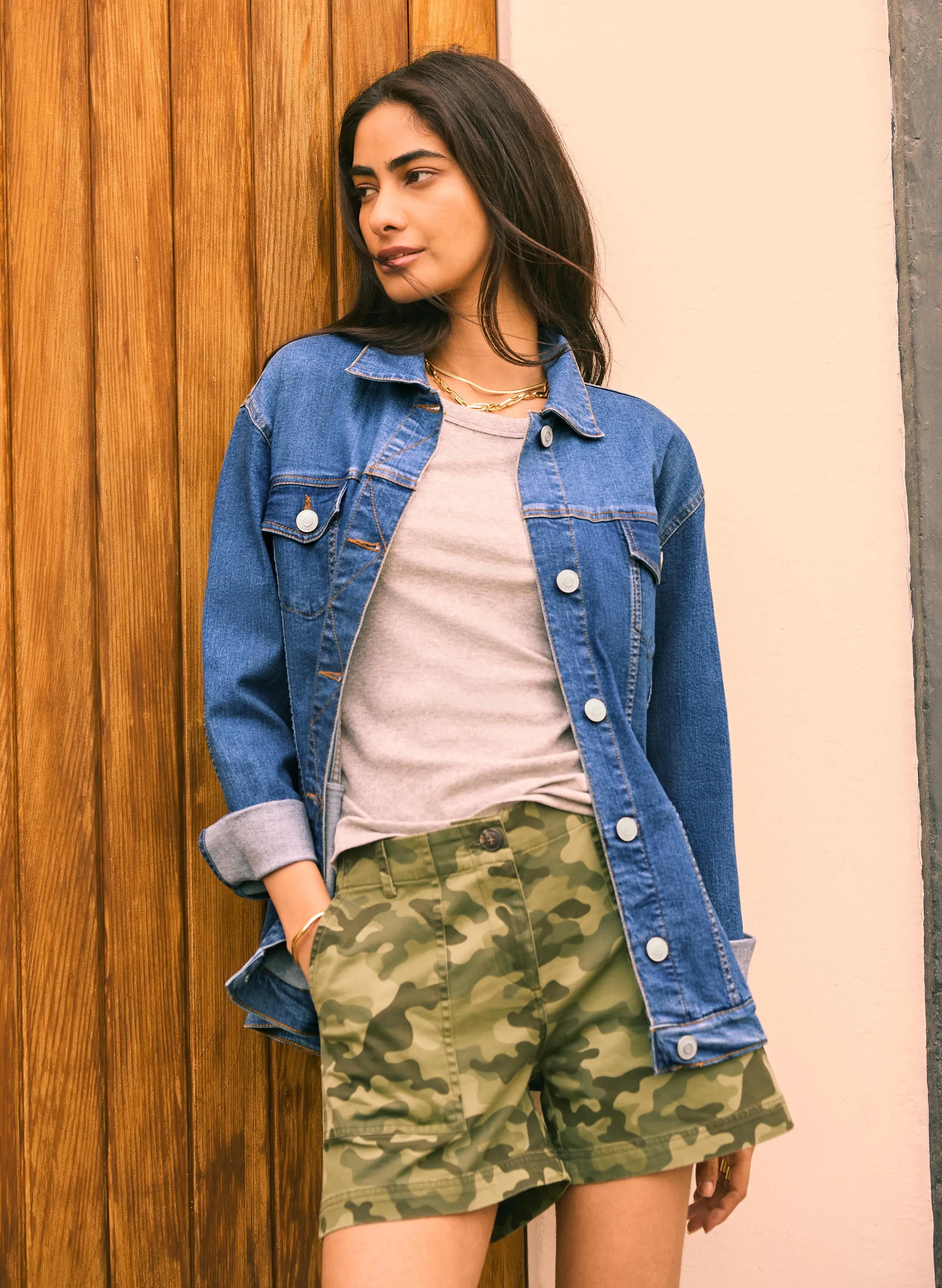 Blanche Cotton Shorts - Khaki Camouflage Print | Baukjen