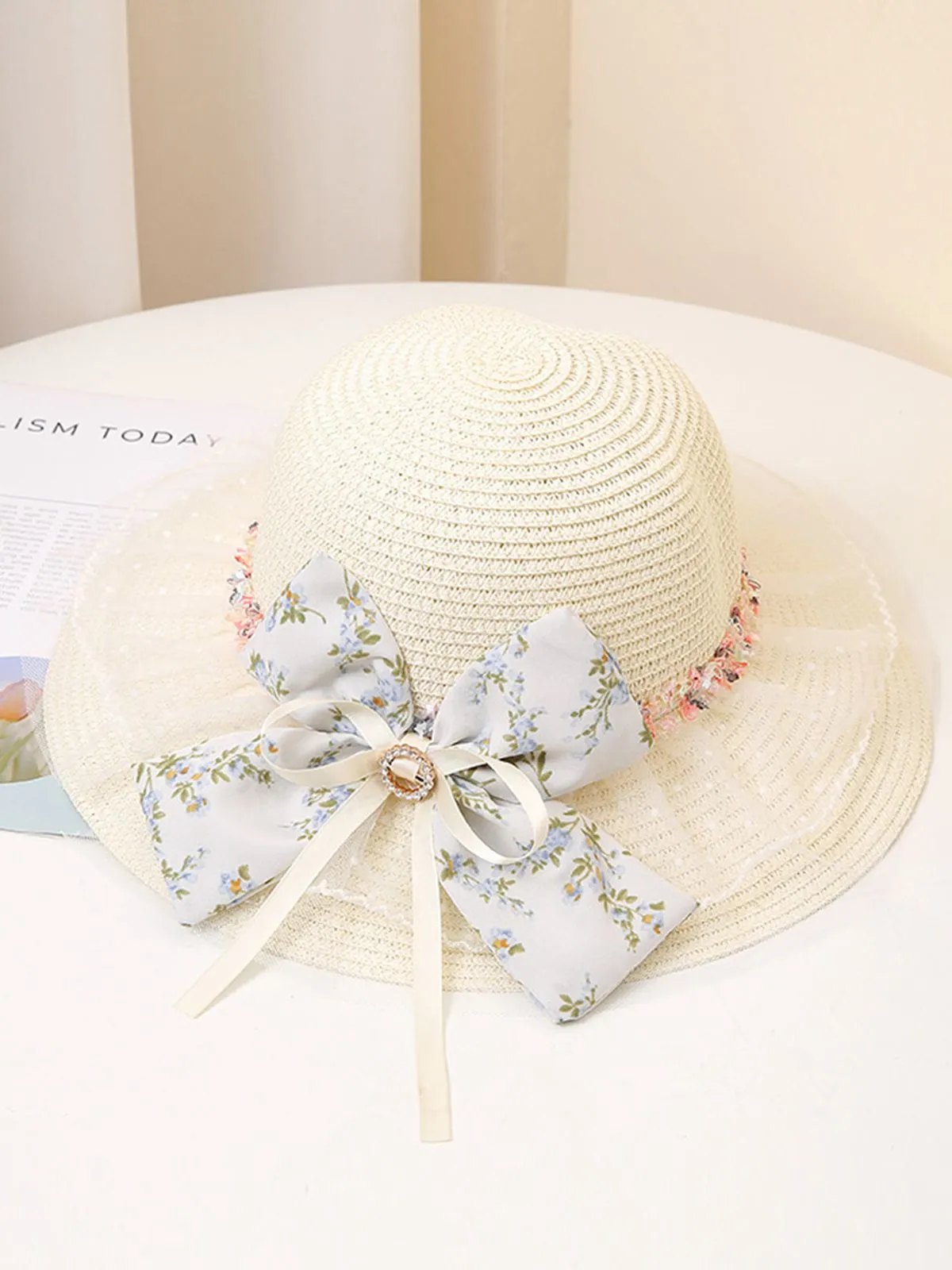 Bow Floral Mesh Straw Hat