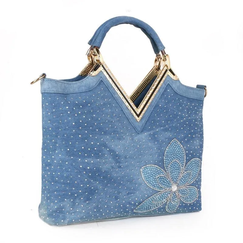 Diamond Flower Denim Bag