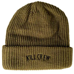 EMBROIDERED CUFFED BEANIE - OLIVE