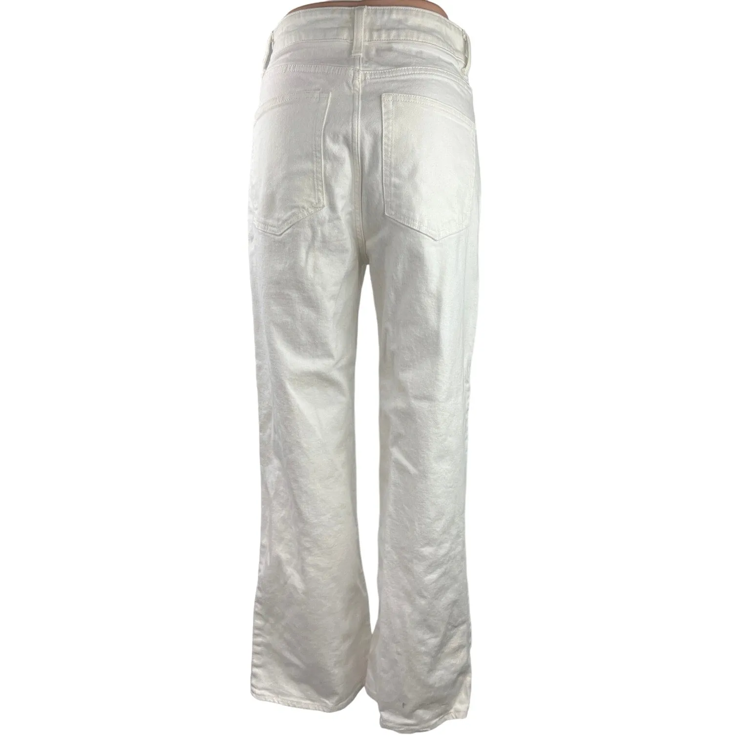 H&M White High Waist Flared Leg Stretch Ankle Denim Jeans Pants Trouser Size 8