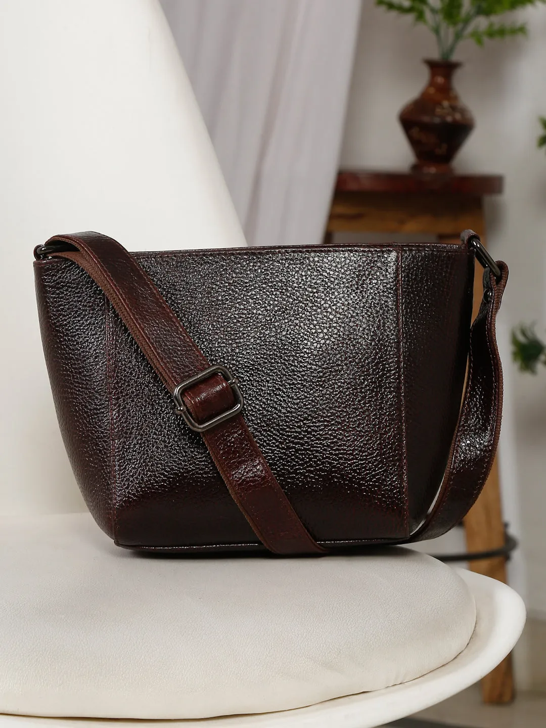 Teakwood Women's Solid Brown Shoulder Handbag