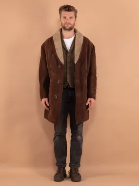 Vintage 70's Men Oversized Sheepskin Coat in Brown