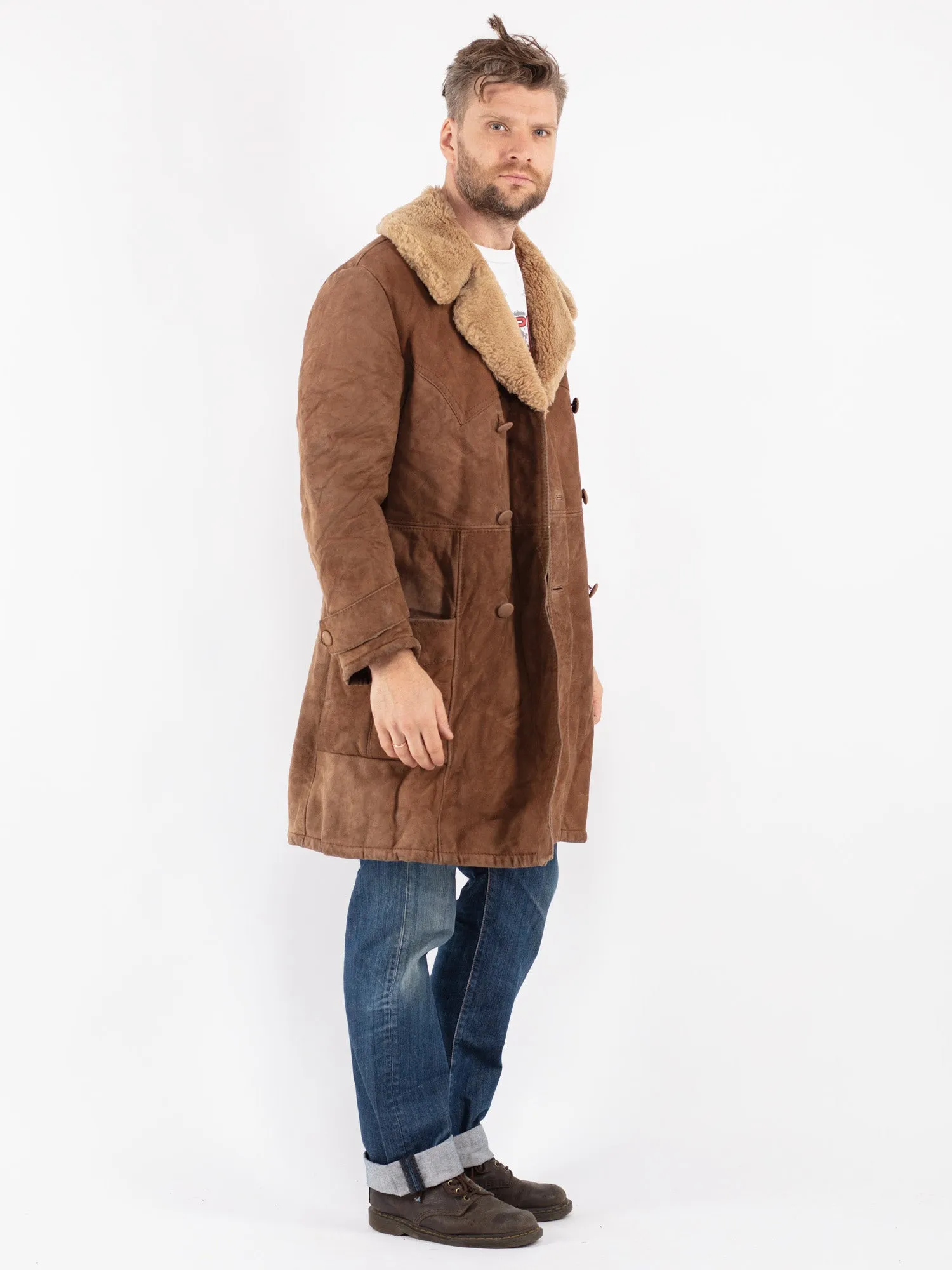 Vintage 70's Men Sheepskin Coat in Brown