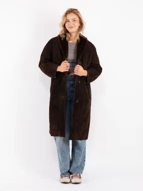 Vintage 70's Women Sheepskin Long Coat in Brown