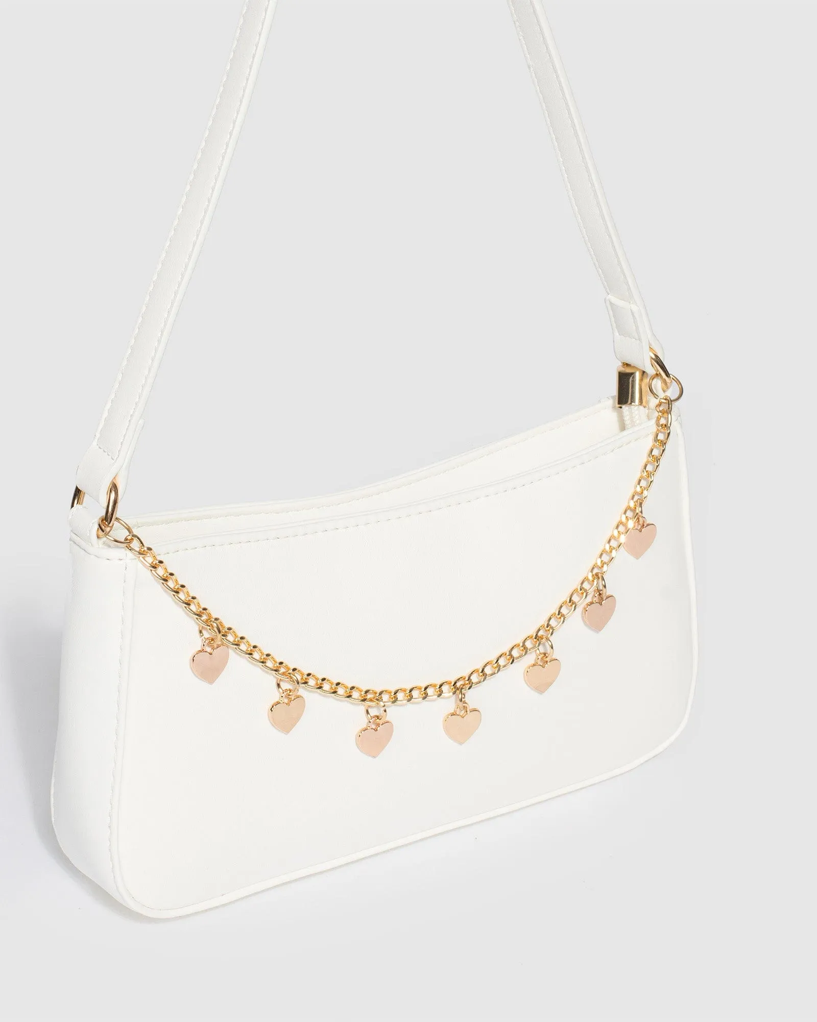 White Frankie Heart Chain Shoulder Bag