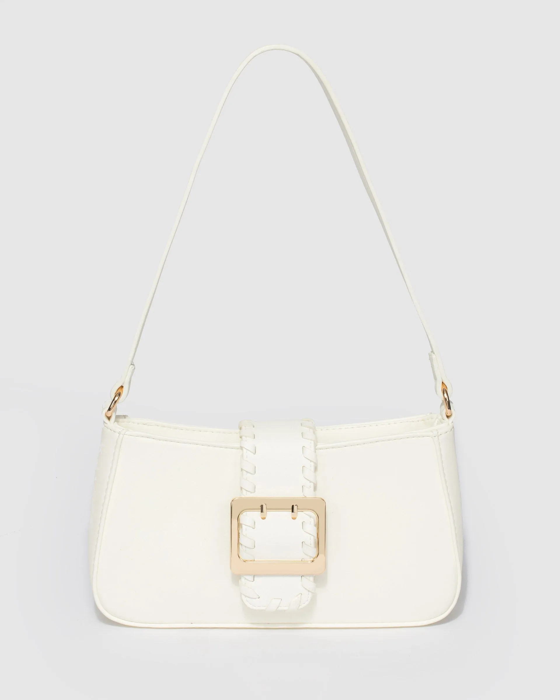 White Frankie Whip Stitch Shoulder Bag