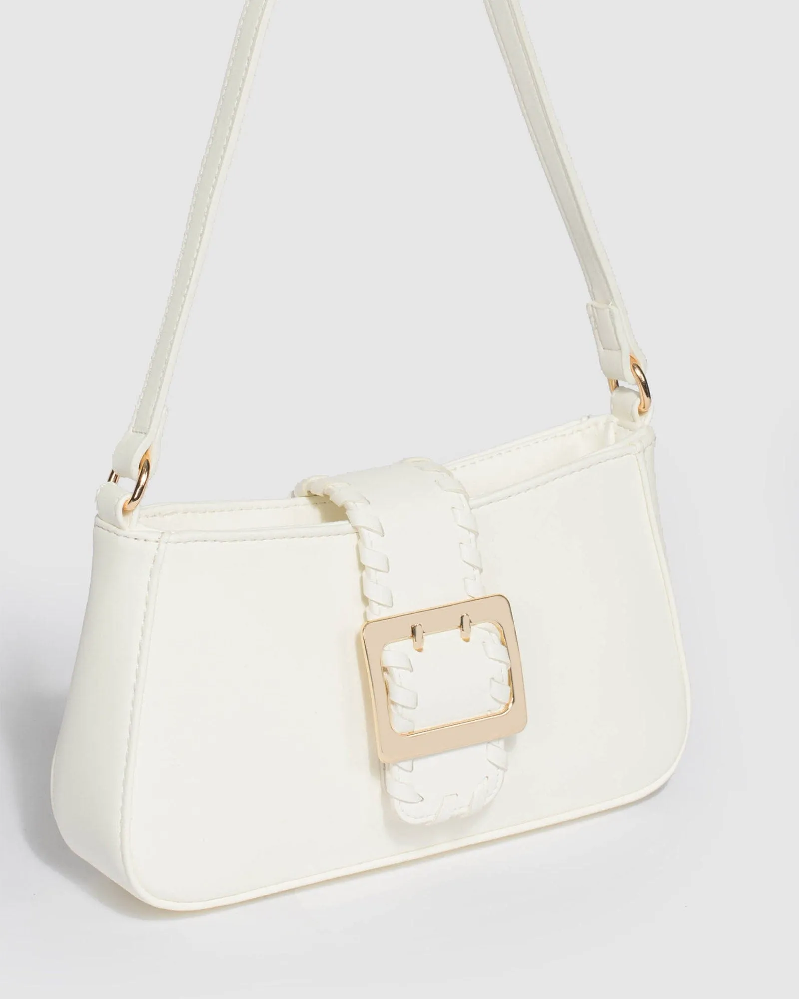 White Frankie Whip Stitch Shoulder Bag