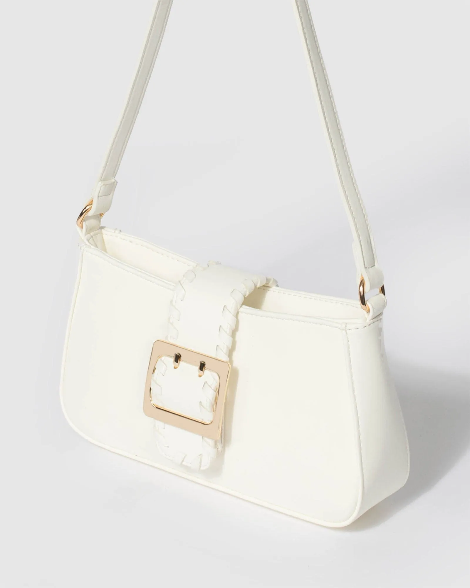 White Frankie Whip Stitch Shoulder Bag